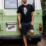 man with fabric paint T-shirt